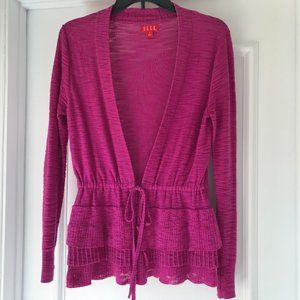 Sweater Women's Long Sleeve Magenta color with Ruffles and Waist Tie